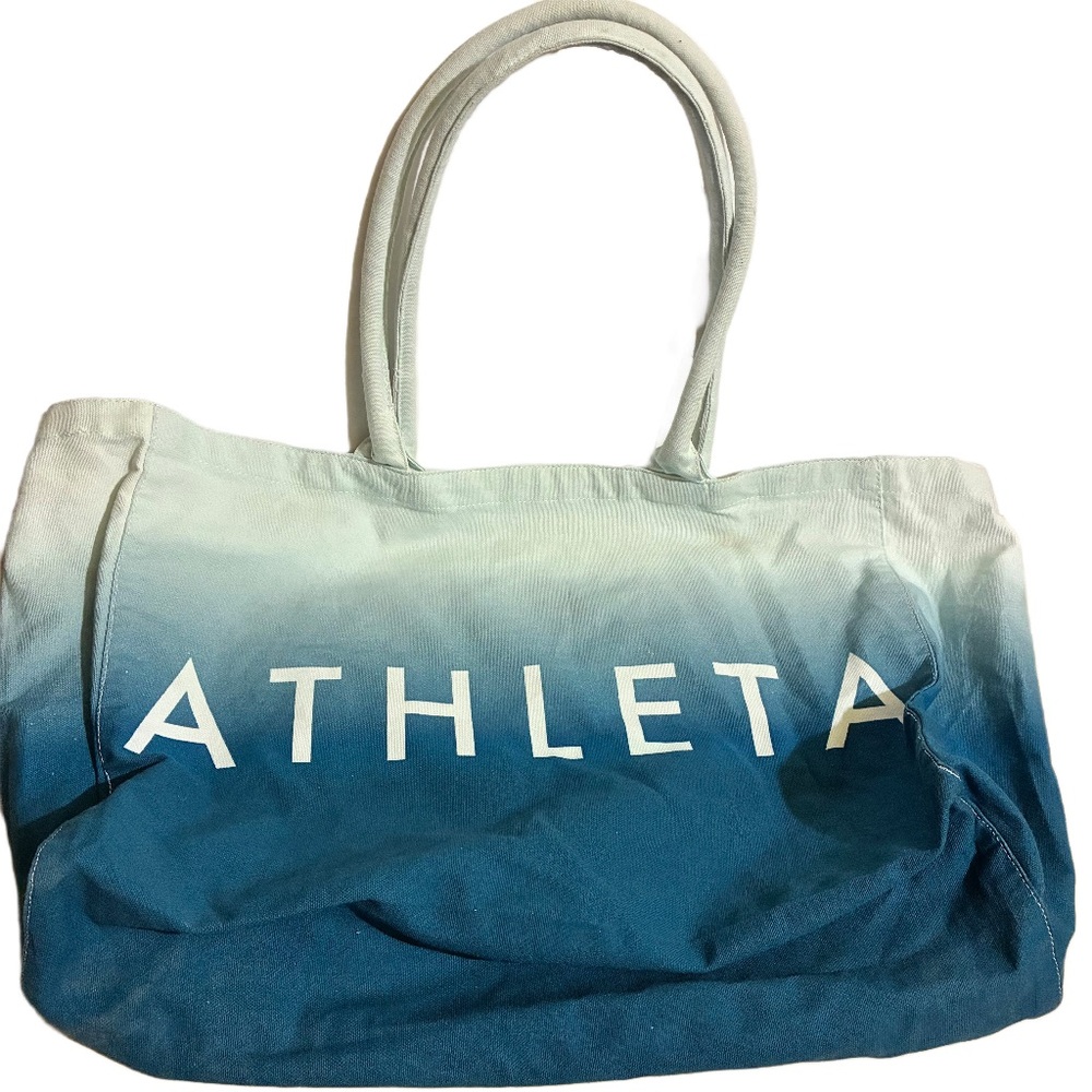 Athleta Blue/White Ombré Canvas Tote Bag Gym Beach Travel Carry On Shopping 18”